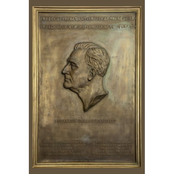 Print: Franklin Delano Roosevelt, On Bronze Plaque Used As Template For