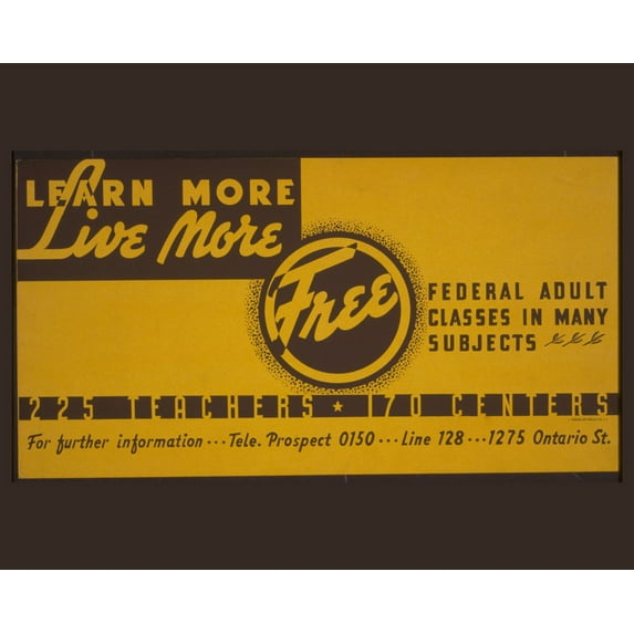 Print: Free Federal Adult Classes In Many Subjects, 1937