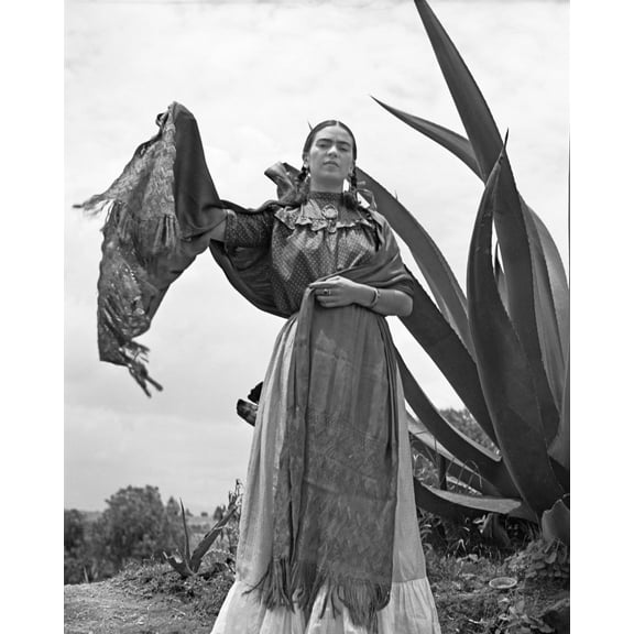 Print: Frida Kahlo (Senora Diego Rivera) Standing Next To An Agave Plant