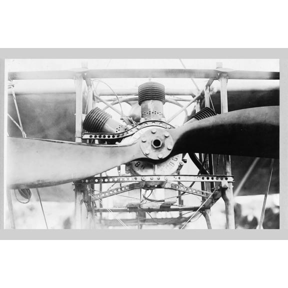 Print: Front Of Louis Bleriot's Airplane, Showing Engine And Part Of