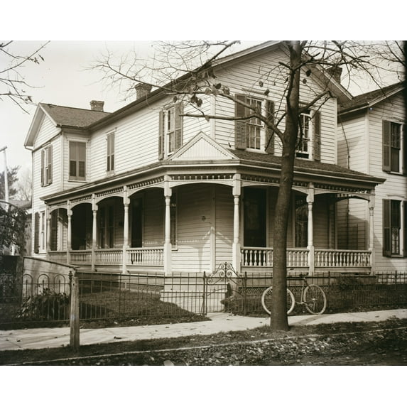 Print: Front View Of 7 Hawthorn Street, The Wright Home, With Bare Trees