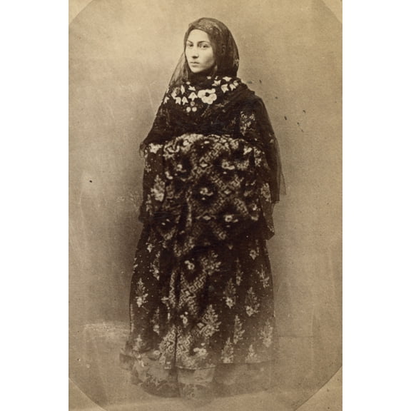 Print: Full-Length Portrait Of A Woman In Traditional Dress, Facing