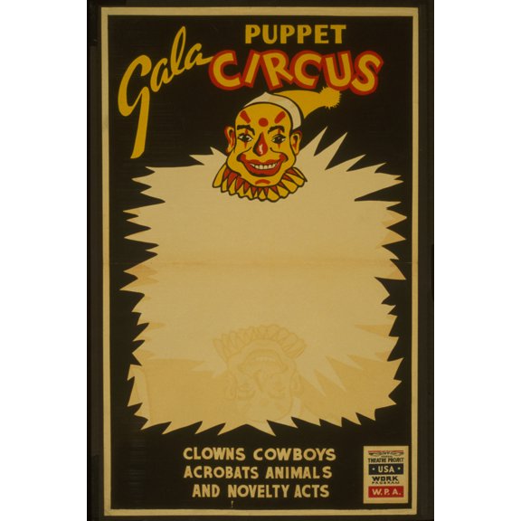 Print: Gala Puppet Circus Clowns, Cowboys, Acrobats, Animals, And Novelty