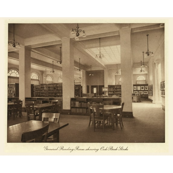 Print: General Reading Room Showing Oak Book Stacks, Carpenter Memorial