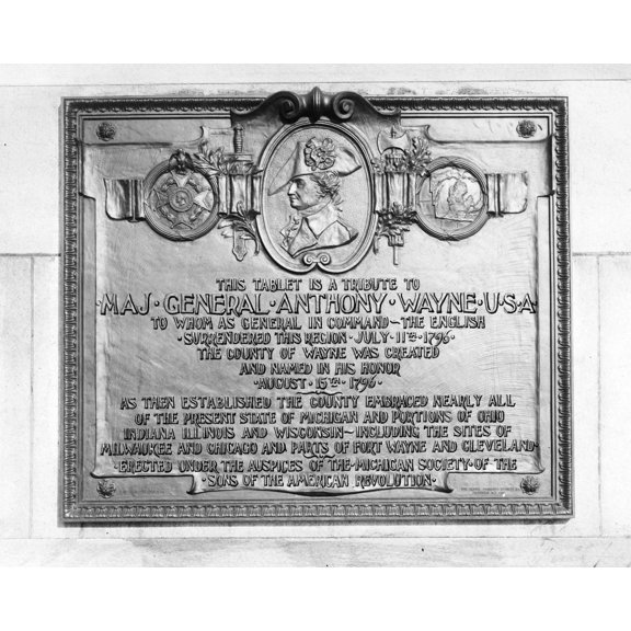 Print: General Wayne Memorial Plaque, Wayne County Building, Detroit