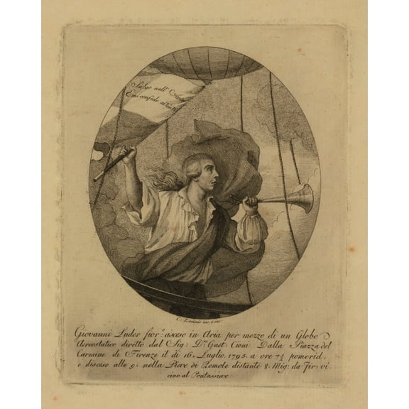 Print: Giovanni Luder Fioro, Asceso In Aria Per Mezzo Di Un Globo
