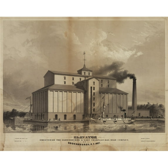 Print: Grain Elevator, Ogdenburgh & Lake Champlain Rail Road Company