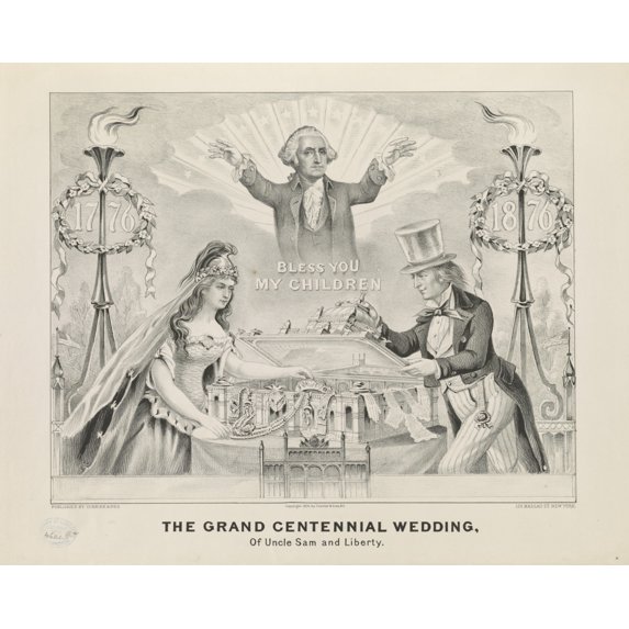 Print: Grand Centennial Wedding: Of Uncle Sam And Liberty, 1876