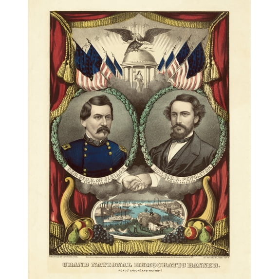 Print: Grand National Democratic Banner. Peace! Union! And Victory! Circa