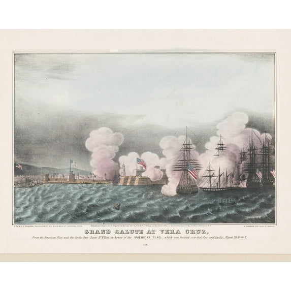 Print: Grand Salute At Vera Cruz, From The American Fleet And The Castle