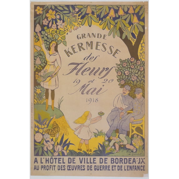 Print: Grande Kermesse Des Fleurs 19 Et 20 Mai 1918. A L'hotel De Ville De