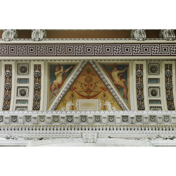 Print: Great Hall. Detail Of Ceiling And Cove Showing Milton Plaque