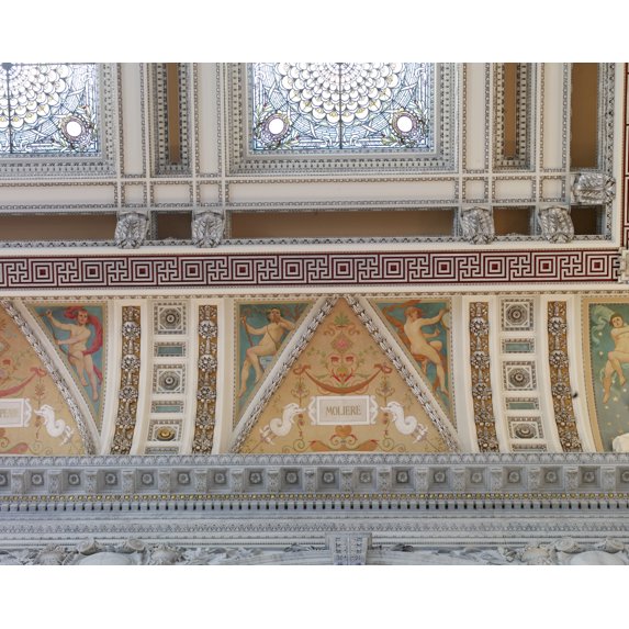 Print: Great Hall. Detail Of Ceiling And Cove Showing Moliere Plaque