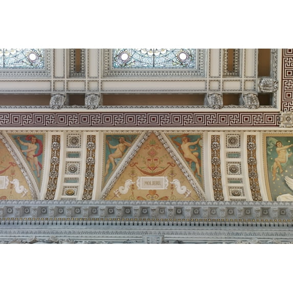 Print: Great Hall. Detail Of Ceiling And Cove Showing Moliere Plaque