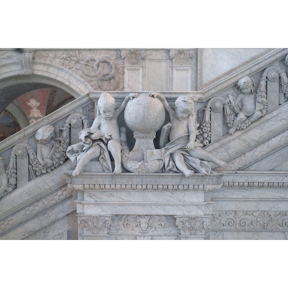 Print: Great Hall. Detail Of Cherubs Representing Asia And Europe On The