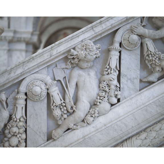 Print: Great Hall. Detail Of Putti (Gardener With A Spade And A Rake) On