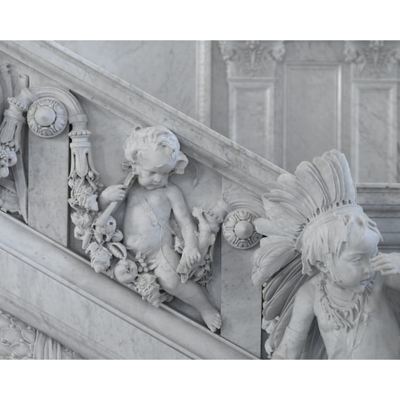 Print: Great Hall. Detail Of Putti (Mars And Fisherman) And Cherub