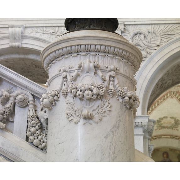 Print: Great Hall. Stair Newel Post. Library Of Congress Thomas Jefferson