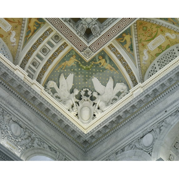 Print: Great Hall. View Of Ceiling, Displaying Sculpture, Painting And