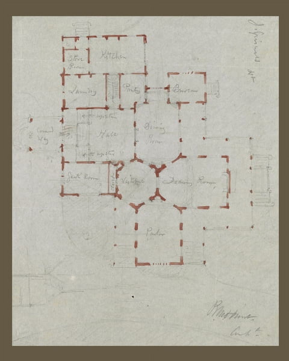 Print Griswold House, Newport Art Museum. 3, First Floor Plan. Sketch
