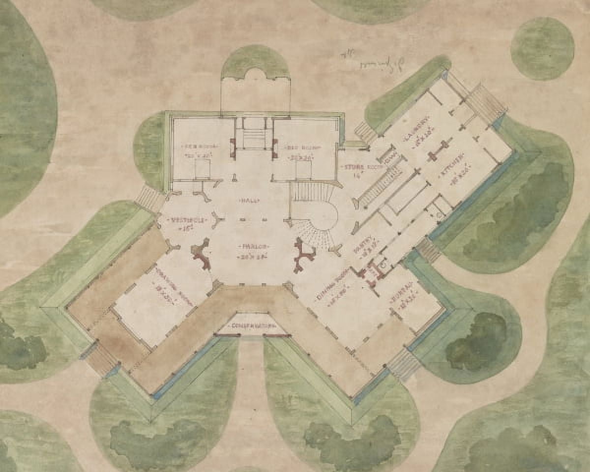 Print Griswold House, Newport Art Museum. First Floor Plan And Site