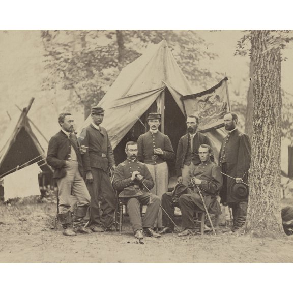 Print: Group Of Officers In Front Of Tents, circa 1861