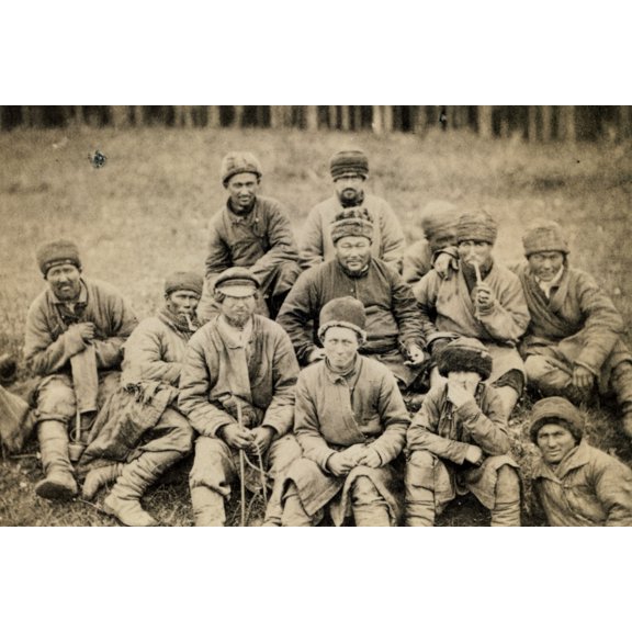 Print: Group Portrait Of Convicts Seated In A Field, circa 1880
