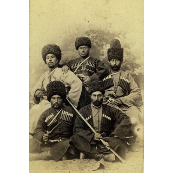 Print: Group Portrait Of Five Men, Seated, Facing Front, circa 1870