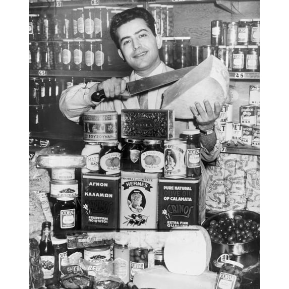 Print: Gus Marris, Large Display Of Greek Foods, 1959
