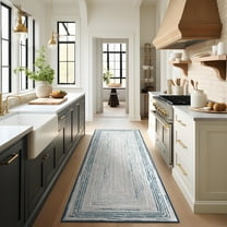 Print H Pattern Doormat, 2x6 Feet Blue Runner Rug for Kitchen Hallway Entryway, Non-Slip Backing, Easy to Clean