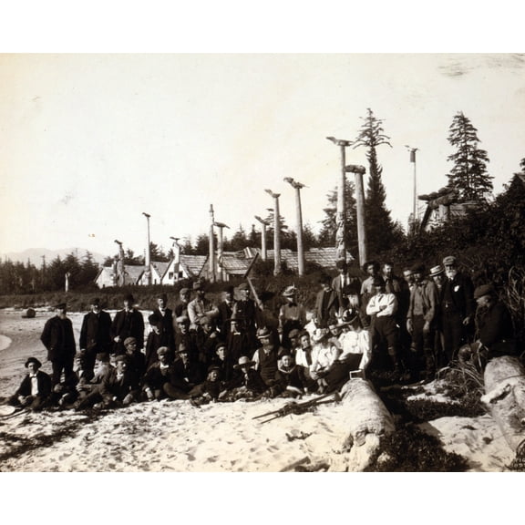 Print: Harriman Alaska Expedition Members Pose On Beach At Deserted Cape