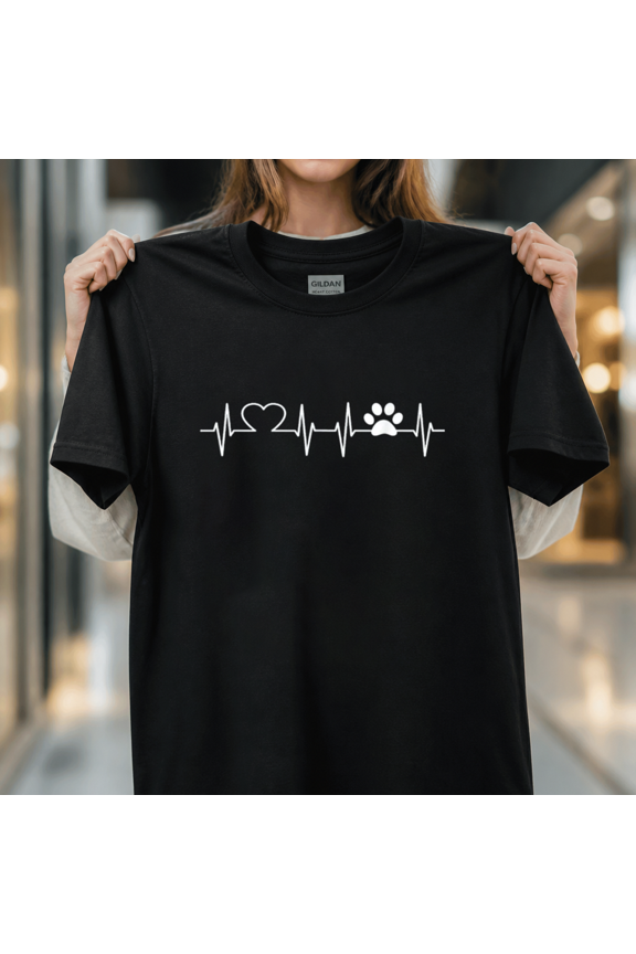 Print Heartbeat Dogs and Cats Lovers Lifeline EKG Pulse Graphic Tee Unisex T-Shirt_pixian_ai, S-5XL