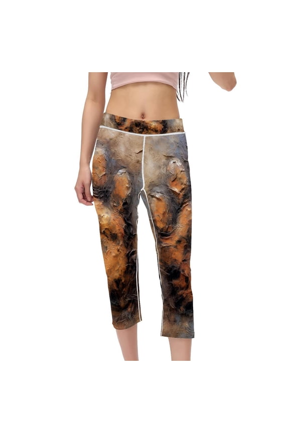 Print High Waist Capris Printed Gym Pants for Women - Not See-Through Compression Leggings for Running, Fitness, Yoga