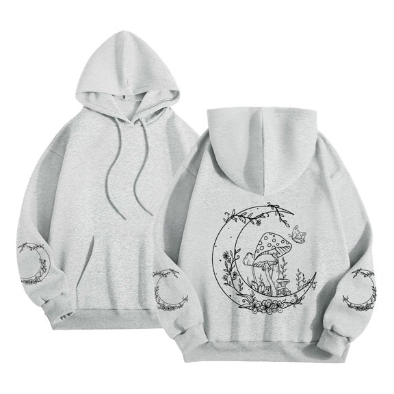 Print Hooded Sweatshirt for Everyday Comfort and Versatility in Casual Wear Light Gray XL