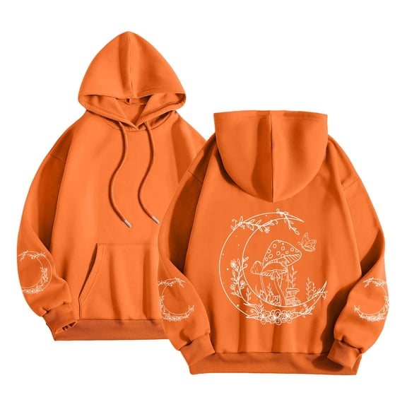 Print Hooded Sweatshirt for Everyday Comfort and Versatility in Casual Wear Orange XL