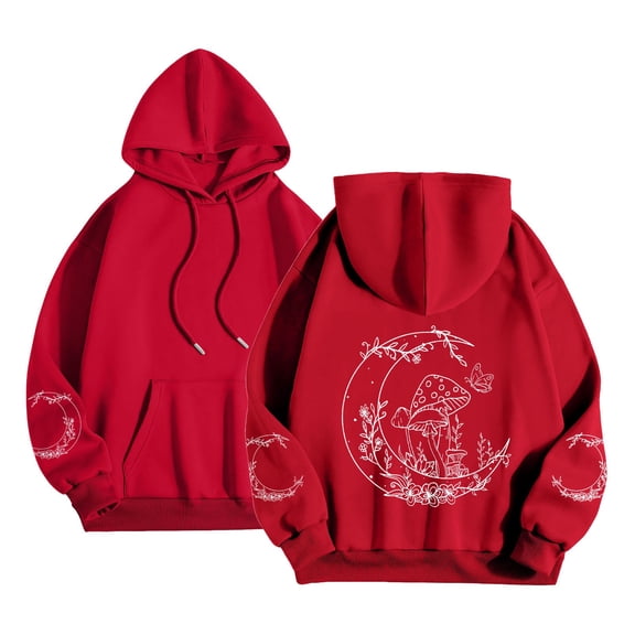 Print Hooded Sweatshirt for Everyday Comfort and Versatility in Casual Wear Red M
