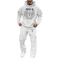 thumbnail image 1 of Print Hoodie and Joggers Two Piece Casual Outfit Pullover Sweatshirt with Matching Full Length Pants White XXXL, 1 of 7