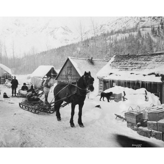 Print: Horses Pulling Sleds On The Valdez Trail, circa 1900