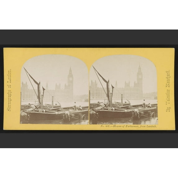 Print: Houses Of Parliament, From Lambeth Bridge, 1865