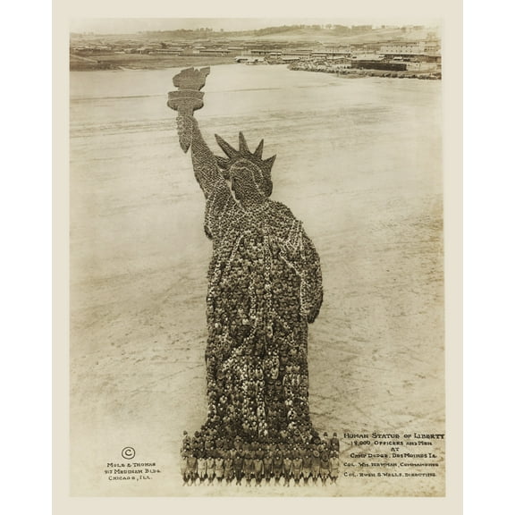 Print: Human Statue Of Liberty; 18,000 Officers And Men At Camp Dodge, Des