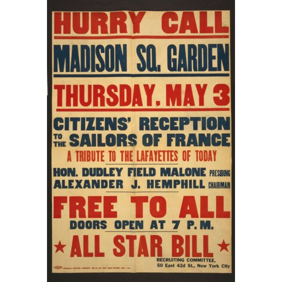 Print: Hurry Call--Madison Sq. Garden Citizens' Reception To The Sailors
