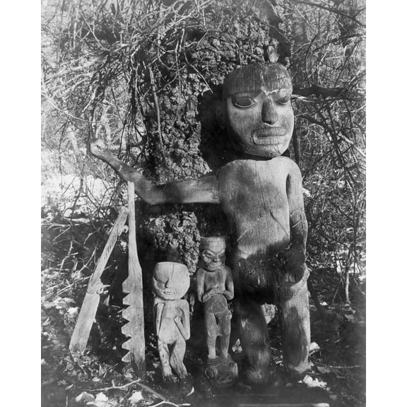 Print: Images On Indian Doctor's Grave, Chilkat, Alaska, 1895