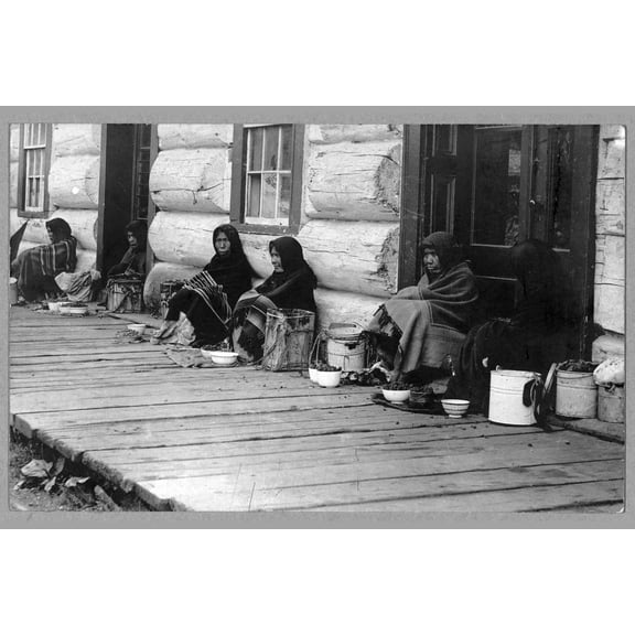 Print: Indians Sitting With Backs To Wall Selling Berries, circa 1900