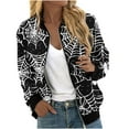 thumbnail image 1 of Print Jackets for Women Breast Cancer Awareness Coat Long Sleeve Fashion Loose Stand Collar Full Zip Jacket (Black M), 1 of 5