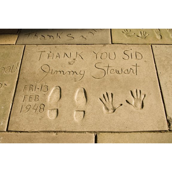 Print: Jimmy Stewart's Hand And Footprints, Grauman's Chinese Theatre, Los