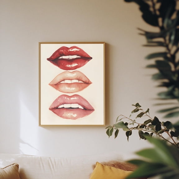 Print Kiss Lips Kisses Kiss Mouth Maximalist Art Eclectic Boho Kitsch Aesthetic Trendy Dopamine Art Botanical #2305, Unframed Poster Size 16x24