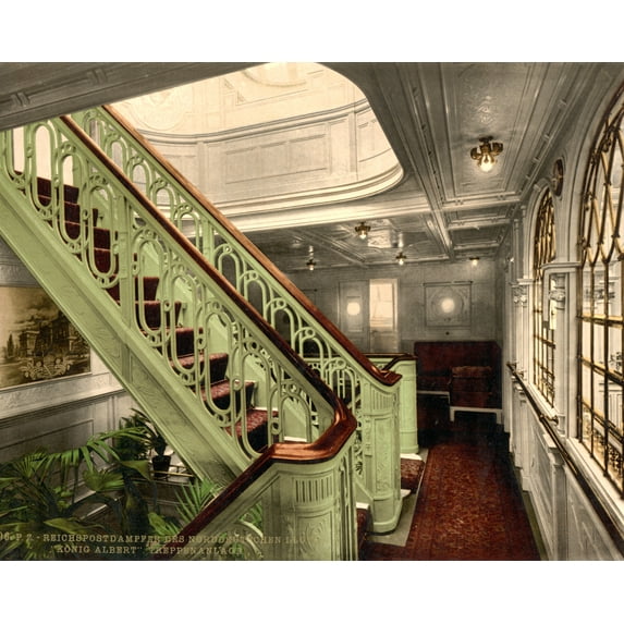 Print: Konig Albert, Staircase, North German Lloyd, Royal Mail Steamers
