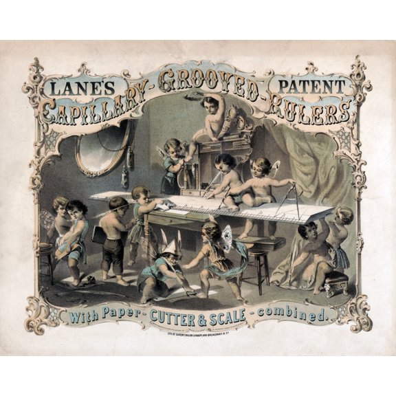 Print: Lanes' Patent Capillary Grooved Rulers. With Paper-Cutter & Scale -