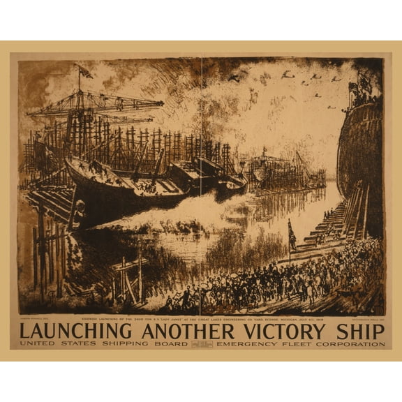 Print: Launching Another Victory Ship United States Shipping Board