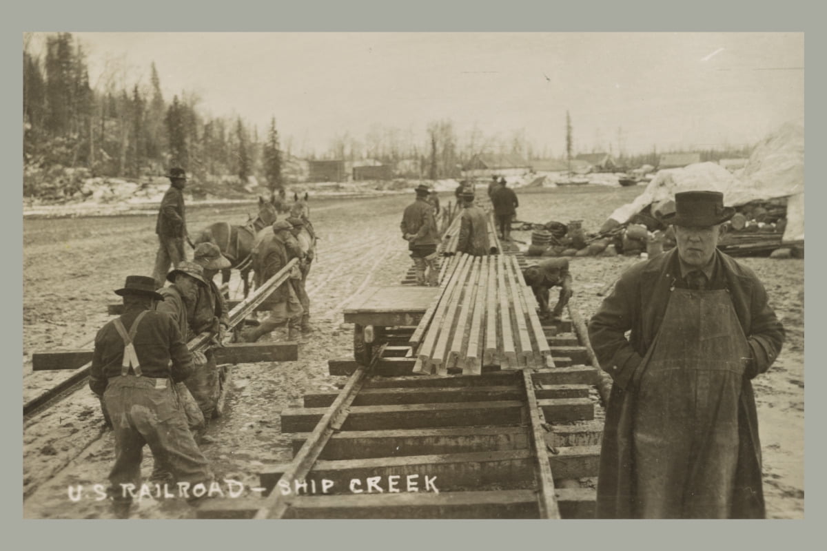 Print: Laying First Rails Of New U.S. Railroad At Ship Creek, circa ...